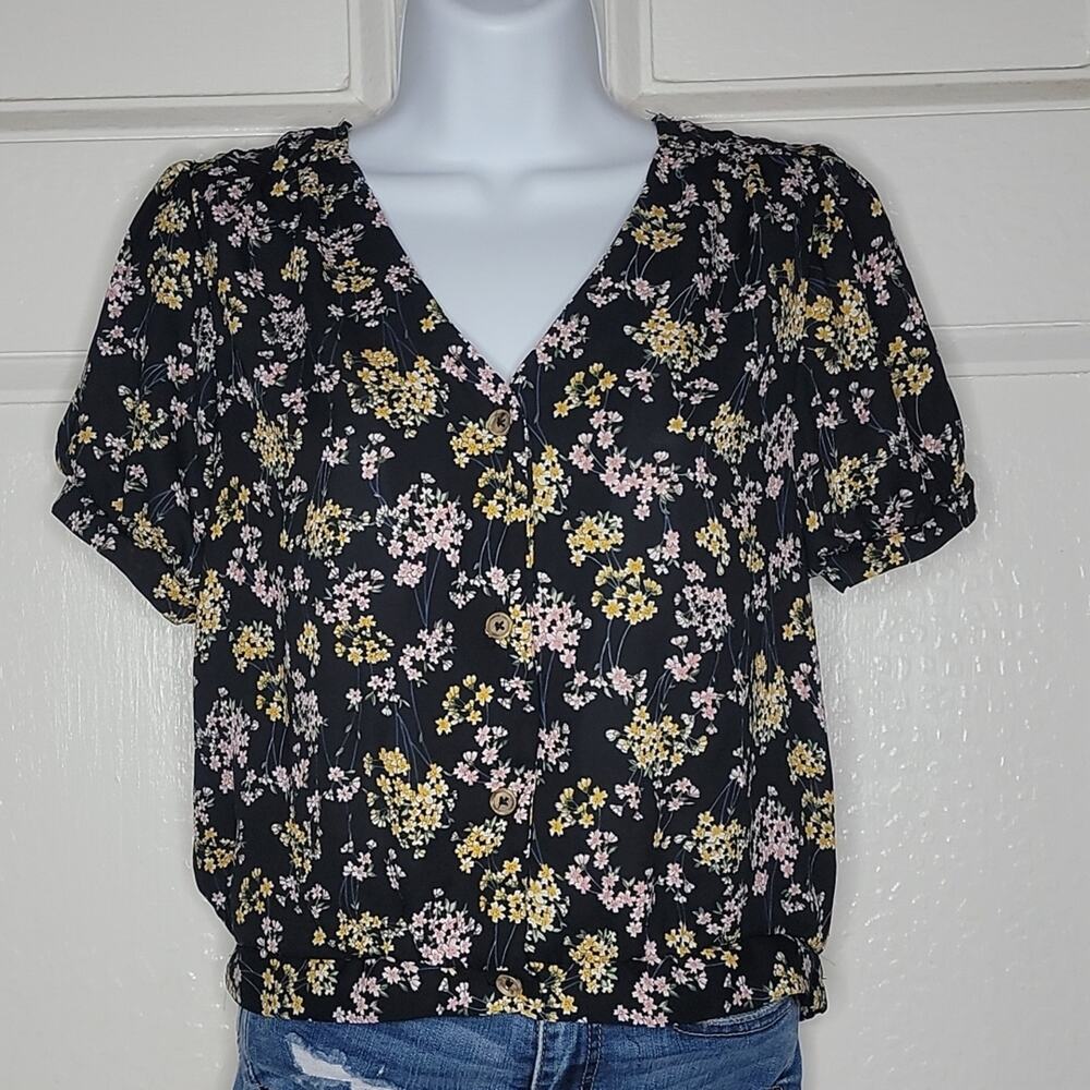 Sienna Sky floral, button front blouse - S